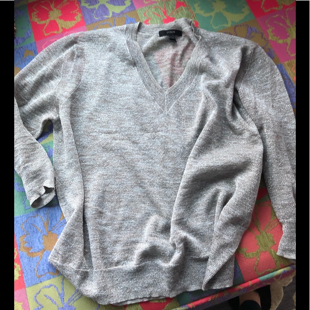 J. Crew sparkly silver V-Neck. Sheer ish